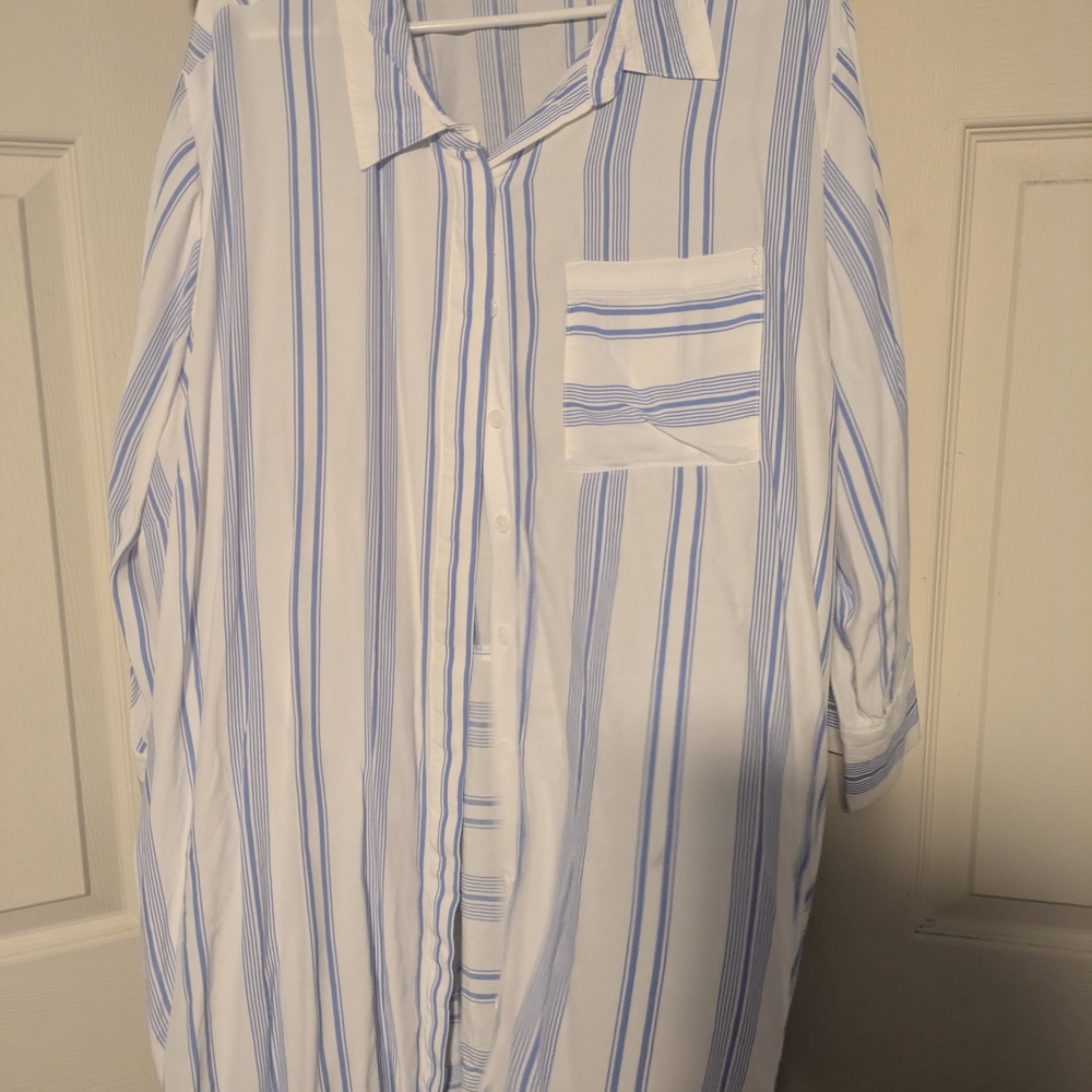 Soft Surroundings Blue and White Striped Blouse